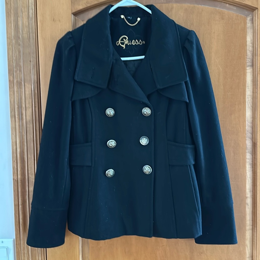 Guess Women’s Double Breasted Black Wool Coat Blazer Size Small
